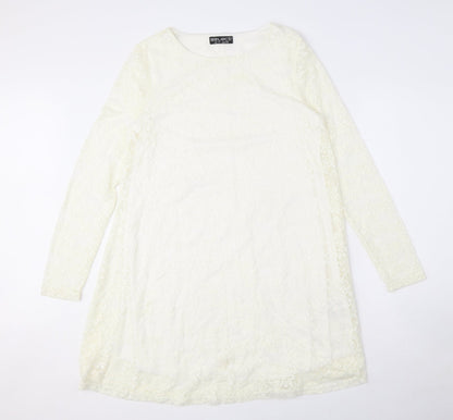 Select Womens White Polyamide A-Line Size 12 Round Neck Pullover