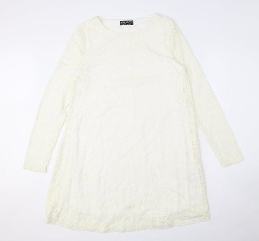 Select Womens White Polyamide A-Line Size 12 Round Neck Pullover