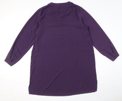 Jasminah Womens Purple Polyester T-Shirt Dress Size S V-Neck Pullover - Size S-M