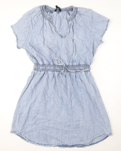 Velvet Heart Womens Blue Lyocell A-Line Size L V-Neck Pullover - Distressed Hem