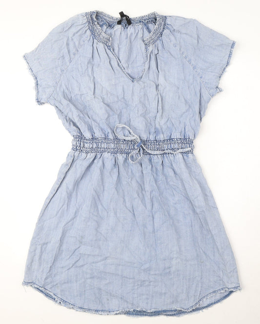Velvet Heart Womens Blue Lyocell A-Line Size L V-Neck Pullover - Distressed Hem