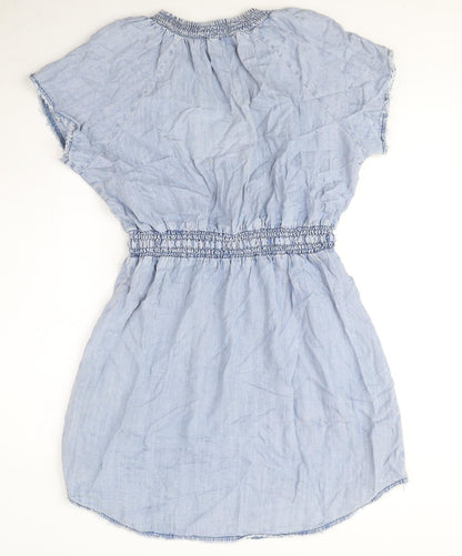 Velvet Heart Womens Blue Lyocell A-Line Size L V-Neck Pullover - Distressed Hem