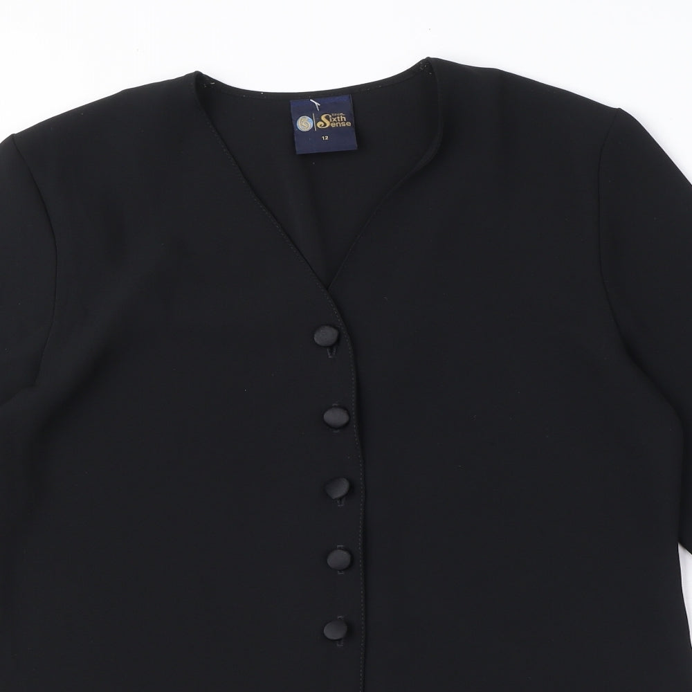 Womens UK Size 12 Your Sixth Sense Black Basic Button-Up