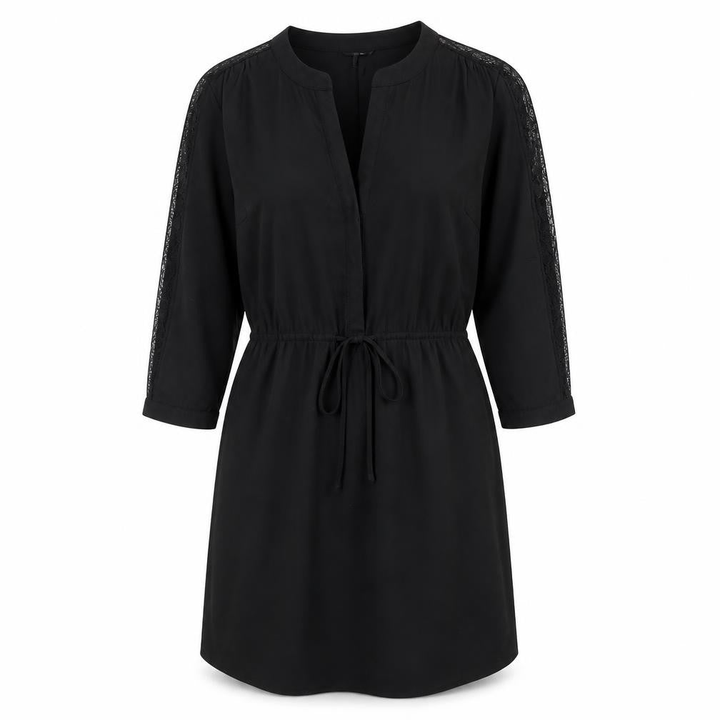 H&M Womens Black Polyester Shirt Dress Size 10 V-Neck Button - Drawstring waist