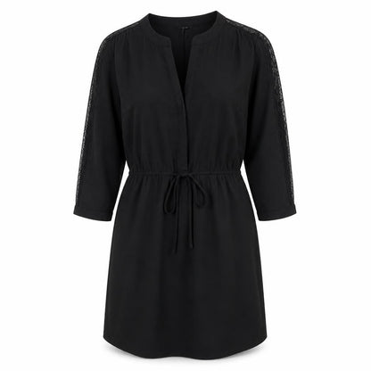 H&M Womens Black Polyester Shirt Dress Size 10 V-Neck Button - Drawstring waist