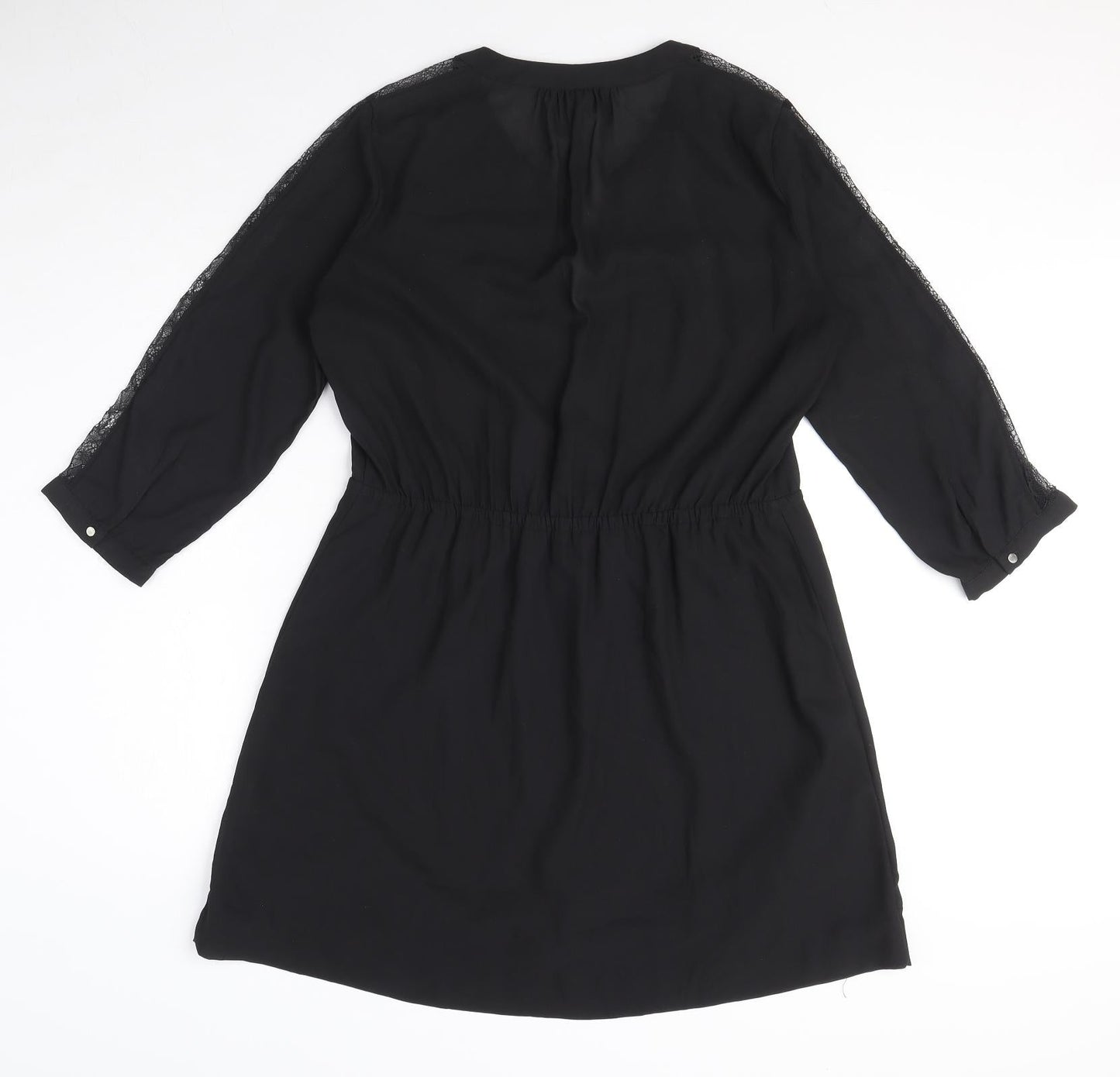 H&M Womens Black Polyester Shirt Dress Size 10 V-Neck Button - Drawstring waist