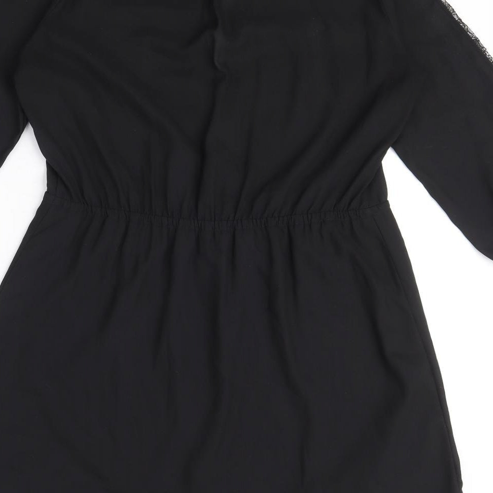 H&M Womens Black Polyester Shirt Dress Size 10 V-Neck Button - Drawstring waist