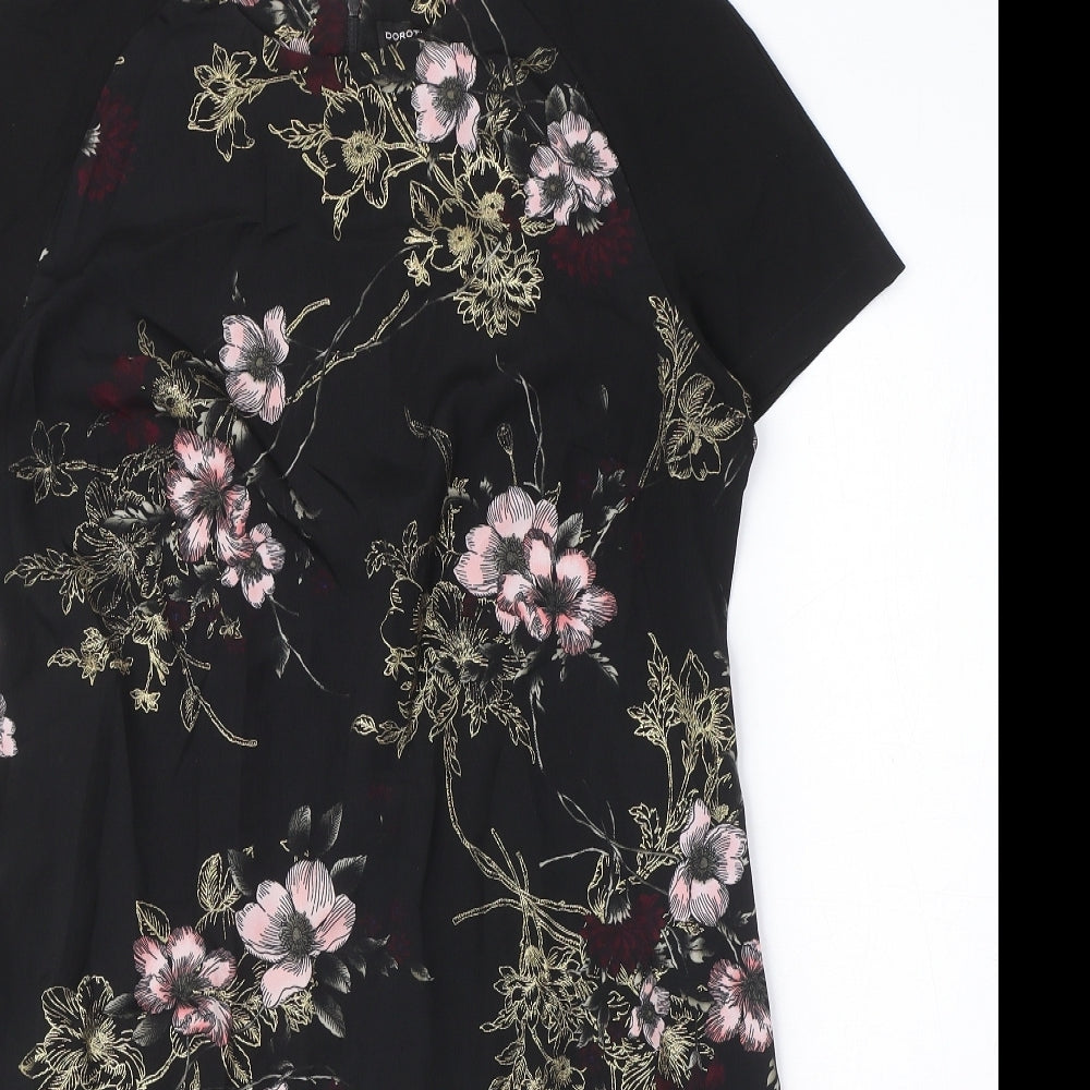 Dorothy Perkins Womens Black Floral Polyester A-Line Size 12 Round Neck Zip