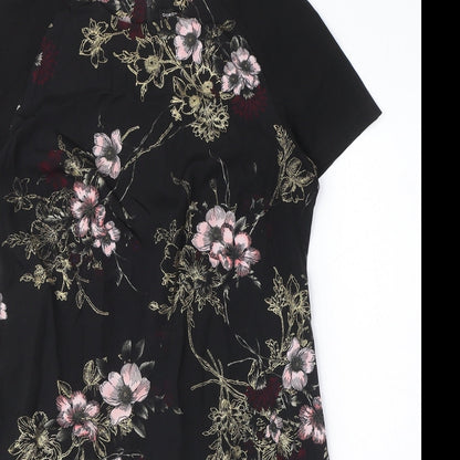 Dorothy Perkins Womens Black Floral Polyester A-Line Size 12 Round Neck Zip