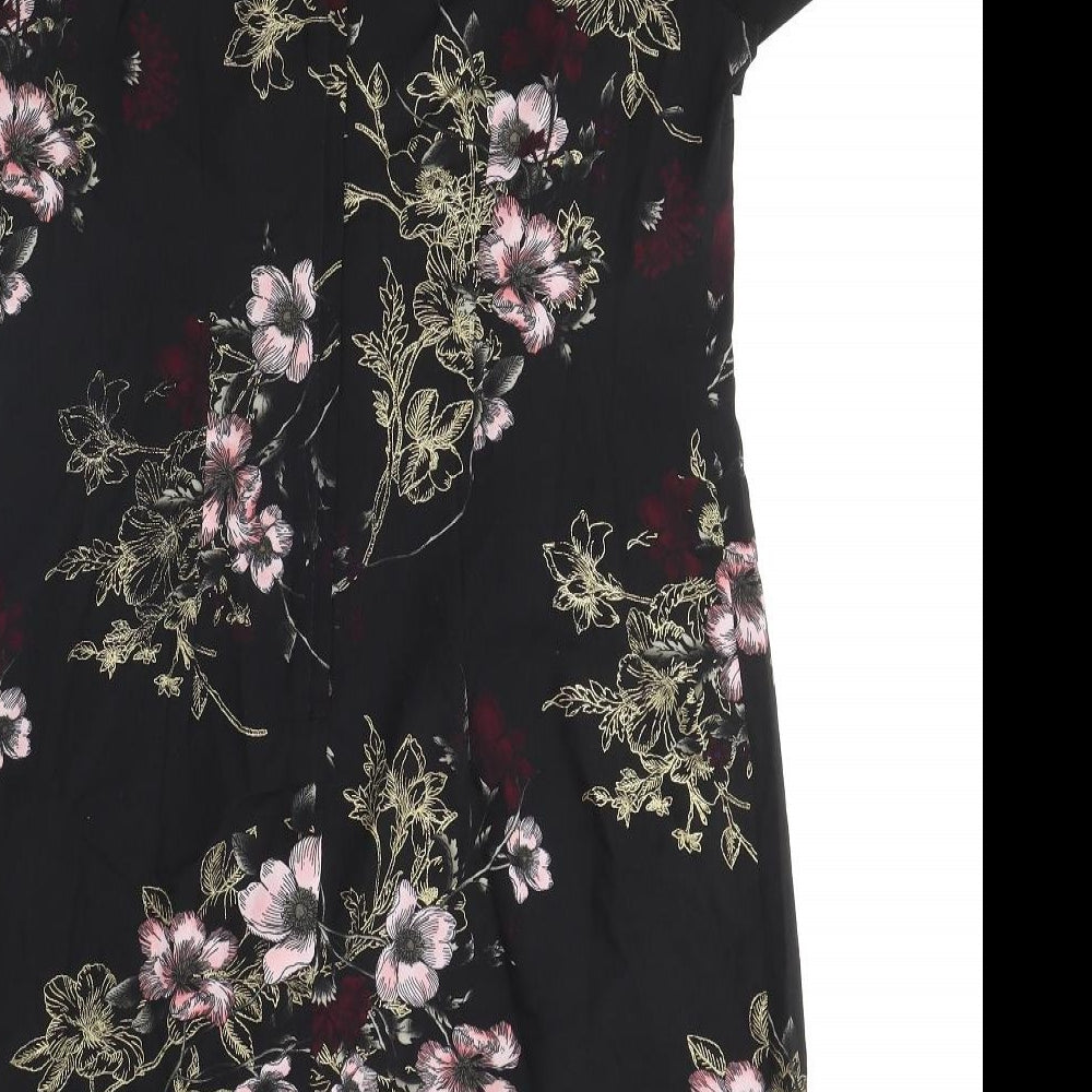 Dorothy Perkins Womens Black Floral Polyester A-Line Size 12 Round Neck Zip