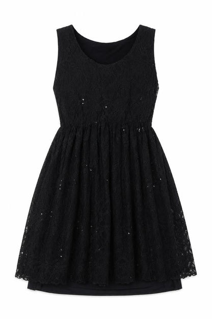 Dorothy Perkins Womens Black Nylon A-Line Size 14 Round Neck Pullover - Elasticated Waist Sequin Detail