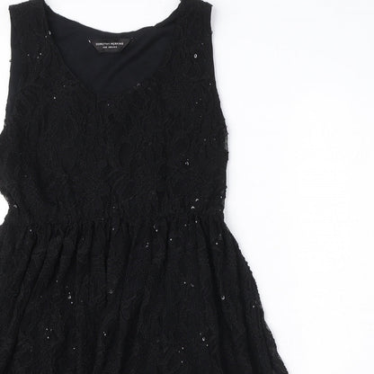 Dorothy Perkins Womens Black Nylon A-Line Size 14 Round Neck Pullover - Elasticated Waist Sequin Detail