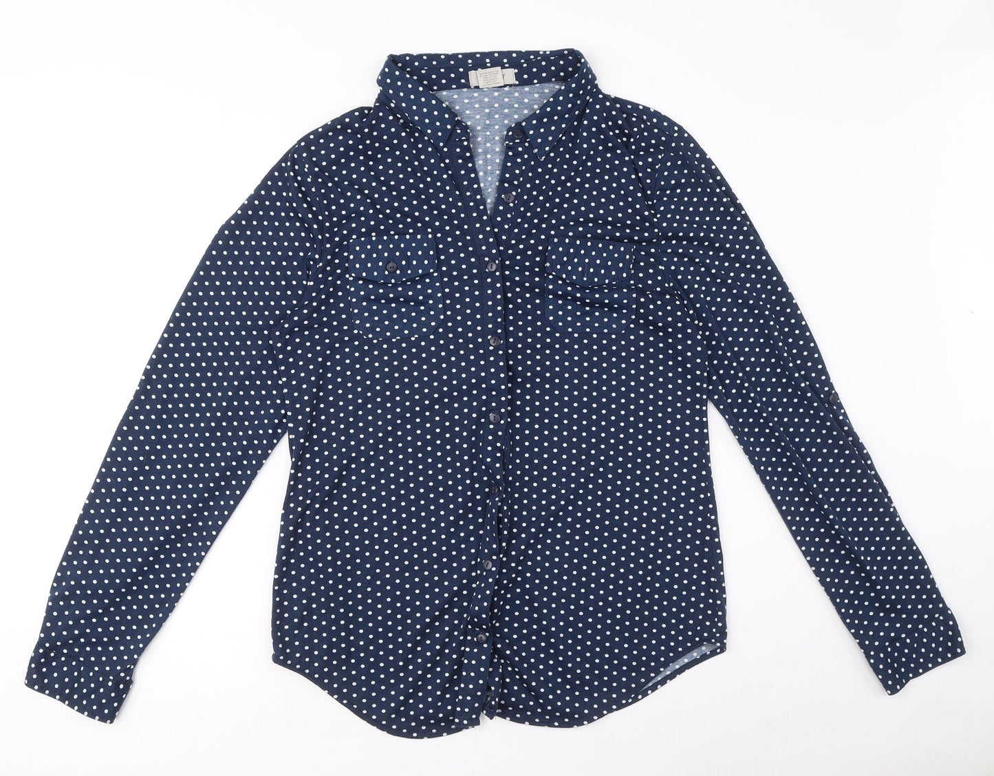 Womens UK Size L Passport Blue Basic Button-Up