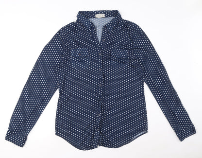 Womens UK Size L Passport Blue Basic Button-Up