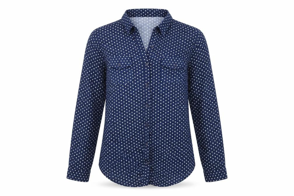 Womens UK Size L Passport Blue Basic Button-Up