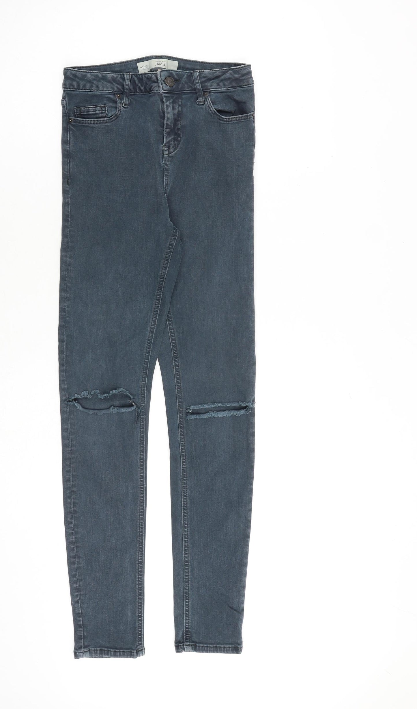 Topshop Womens Blue Cotton Straight Jeans Size 26 in L32 in Regular Zip