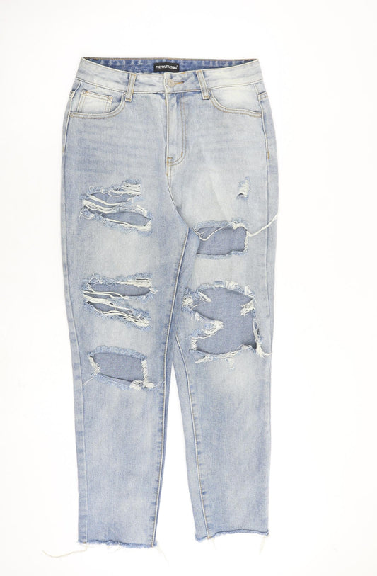PRETTYLITTLETHING Womens Blue Cotton Straight Jeans Size 10 L28 in Regular Zip