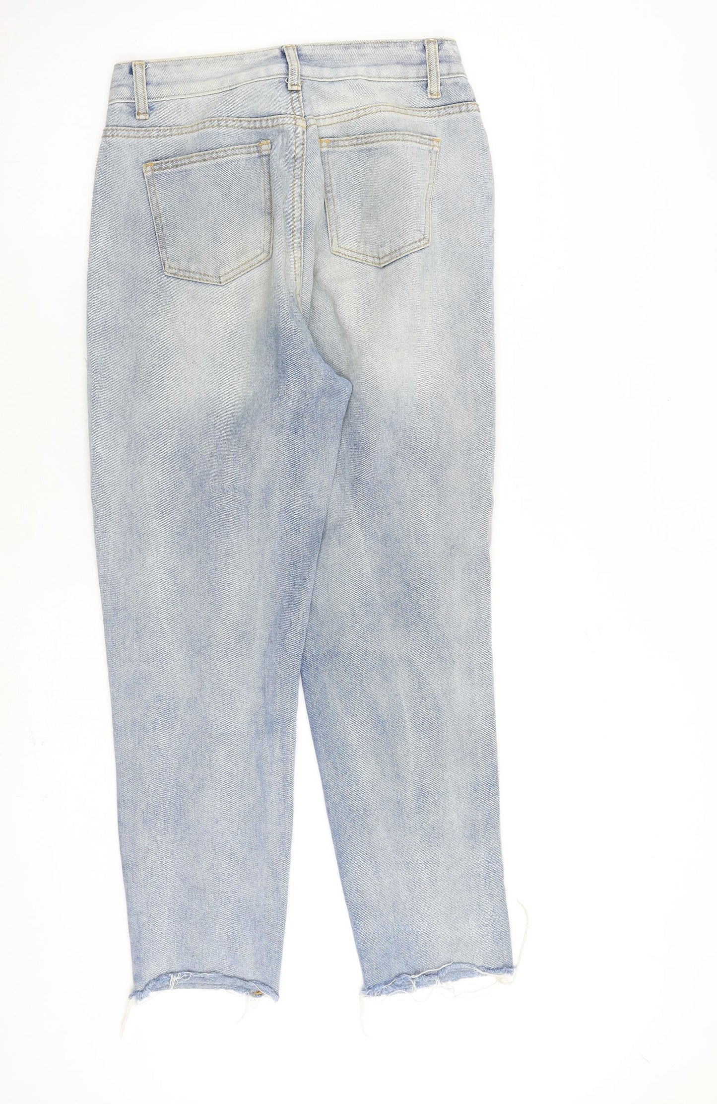 PRETTYLITTLETHING Womens Blue Cotton Straight Jeans Size 10 L28 in Regular Zip