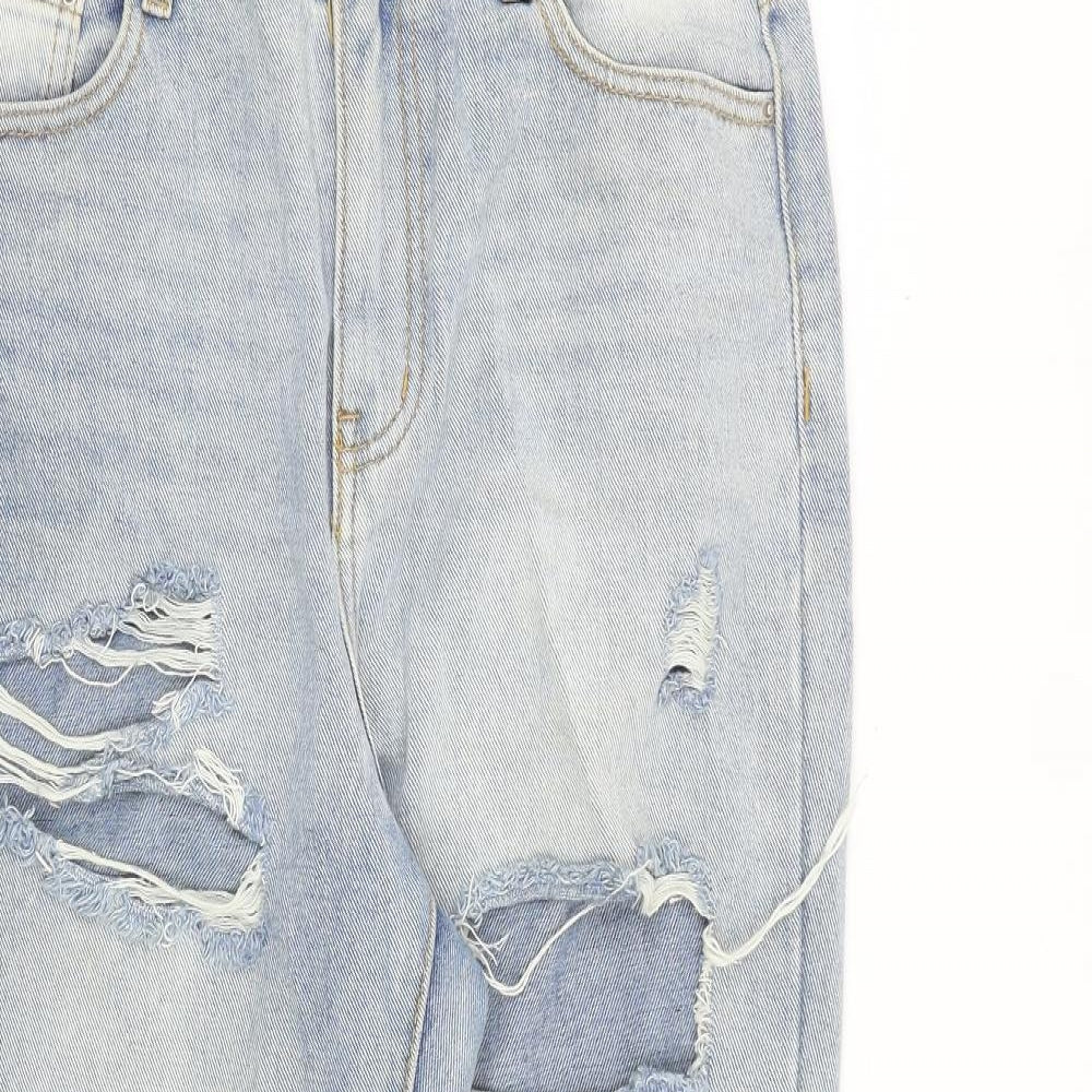 PRETTYLITTLETHING Womens Blue Cotton Straight Jeans Size 10 L28 in Regular Zip