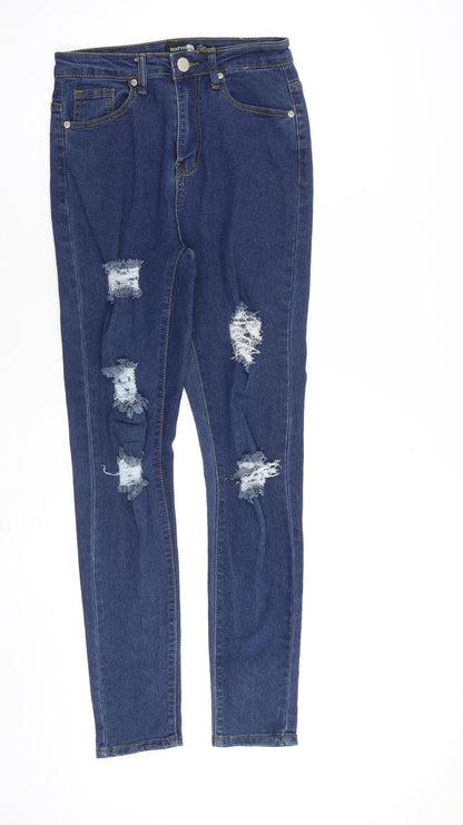 Boohoo Womens Blue Cotton Straight Jeans Size 6 L30 in Regular Zip