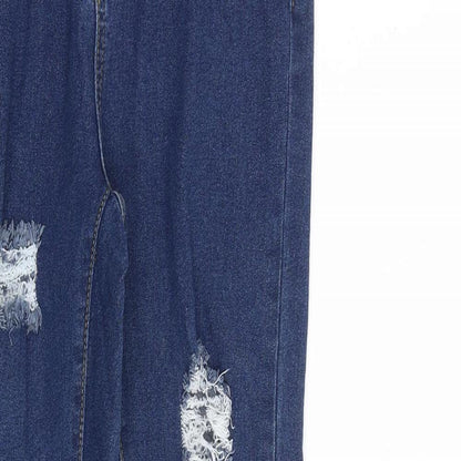 Boohoo Womens Blue Cotton Straight Jeans Size 6 L30 in Regular Zip