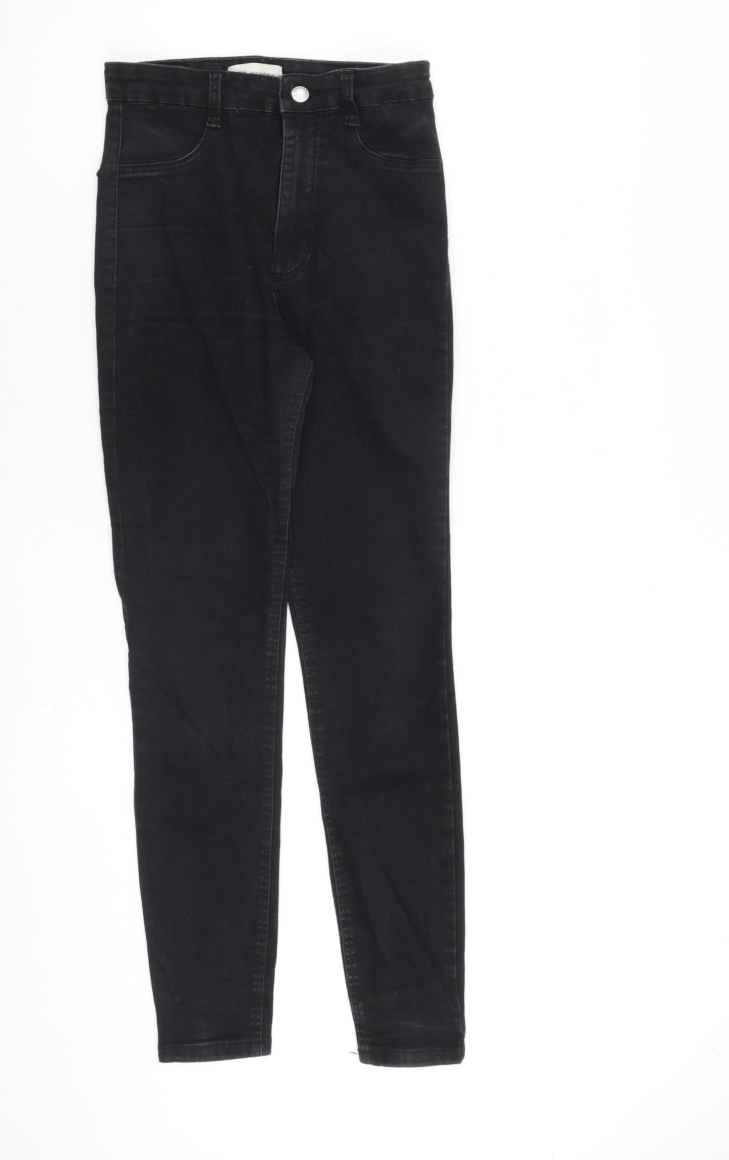 Zara Womens Black Cotton Straight Jeans Size 8 L28 in Regular Zip