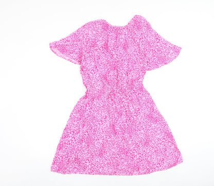 Marks and Spencer Womens Pink Animal Print Viscose A-Line Size 8 V-Neck Pullover