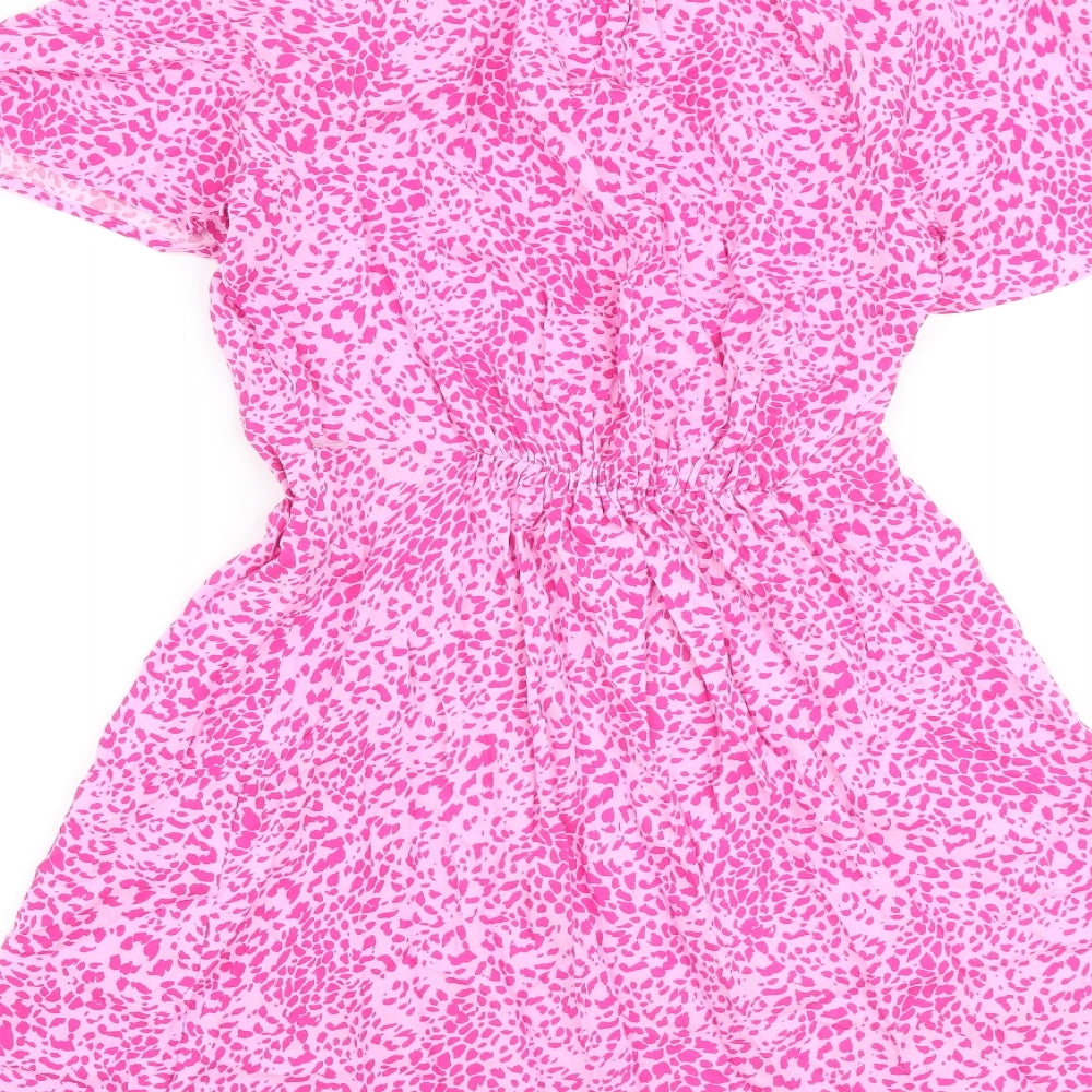Marks and Spencer Womens Pink Animal Print Viscose A-Line Size 8 V-Neck Pullover