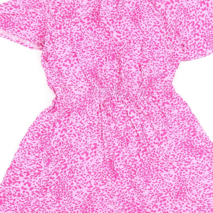 Marks and Spencer Womens Pink Animal Print Viscose A-Line Size 8 V-Neck Pullover
