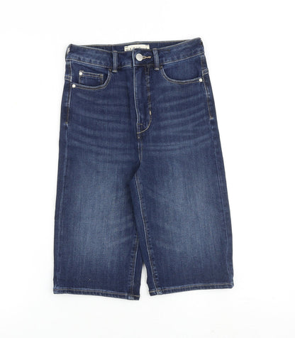 Marks and Spencer Womens Blue Cotton Biker Shorts Size 6 L12 in Regular Zip
