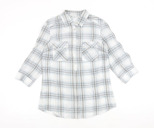 Autograph Womens Grey Check 100% Cotton Basic Button-Up Size 10 Collared