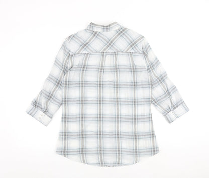 Autograph Womens Grey Check 100% Cotton Basic Button-Up Size 10 Collared