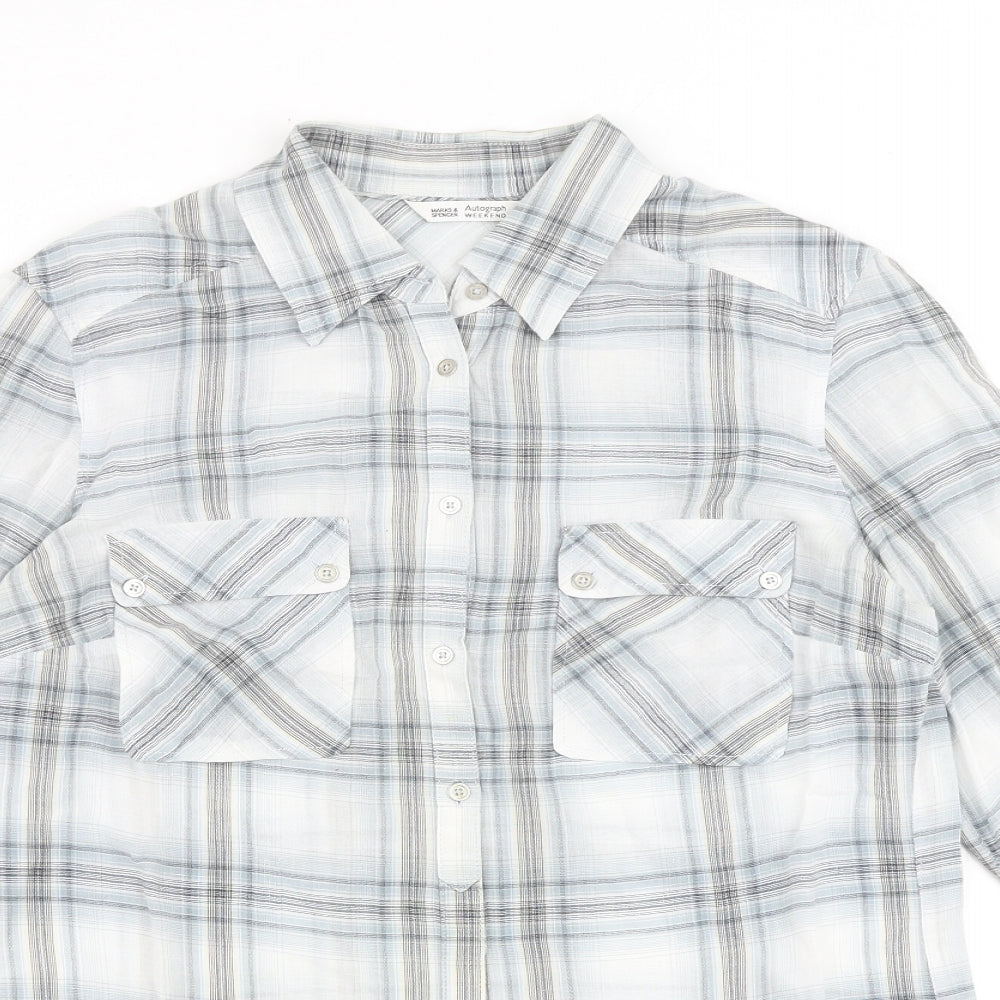 Autograph Womens Grey Check 100% Cotton Basic Button-Up Size 10 Collared