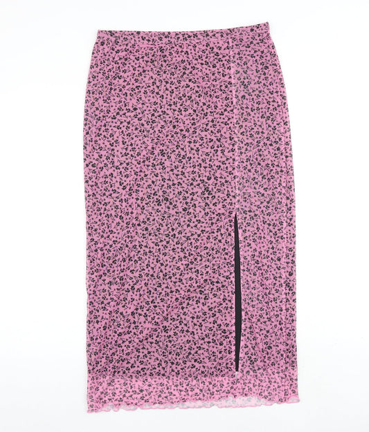 Monki Womens Pink Floral Polyester Straight & Pencil Skirt Size M