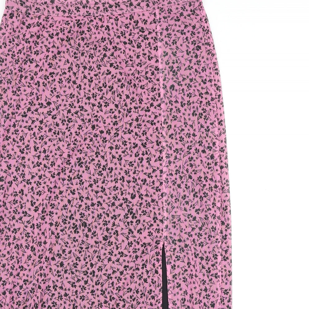 Monki Womens Pink Floral Polyester Straight & Pencil Skirt Size M