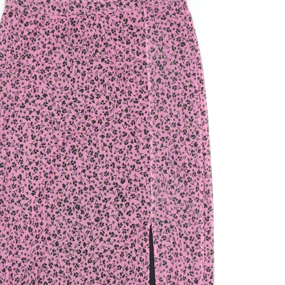 Monki Womens Pink Floral Polyester Straight & Pencil Skirt Size M