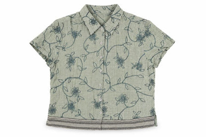 River Island Boys Green 100% Cotton Basic Button-Up Size XL Collared Button