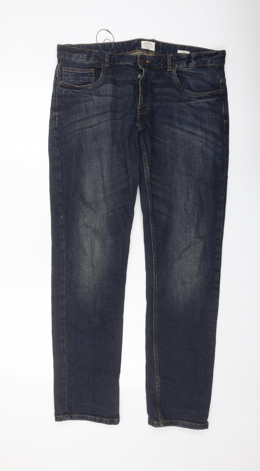 Authentic Casual Wear Mens Blue Cotton Straight Jeans Size 32 in L32 in Slim Button