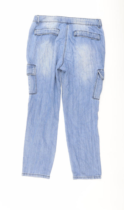 NEXT Womens Blue Cotton Tapered Jeans Size 10 L26 in Regular Button