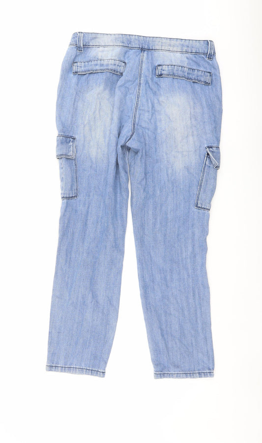 NEXT Womens Blue Cotton Tapered Jeans Size 10 L26 in Regular Button