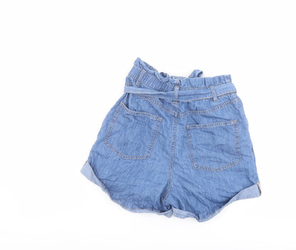 H&M Womens Blue Cotton Paperbag Shorts Size 8 L3 in Regular Button