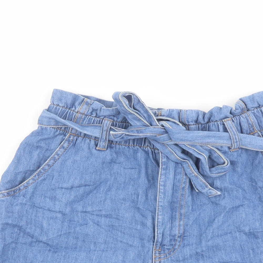 H&M Womens Blue Cotton Paperbag Shorts Size 8 L3 in Regular Button