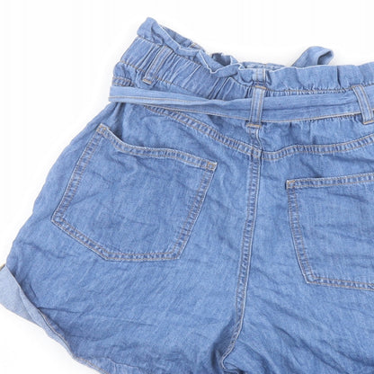 H&M Womens Blue Cotton Paperbag Shorts Size 8 L3 in Regular Button