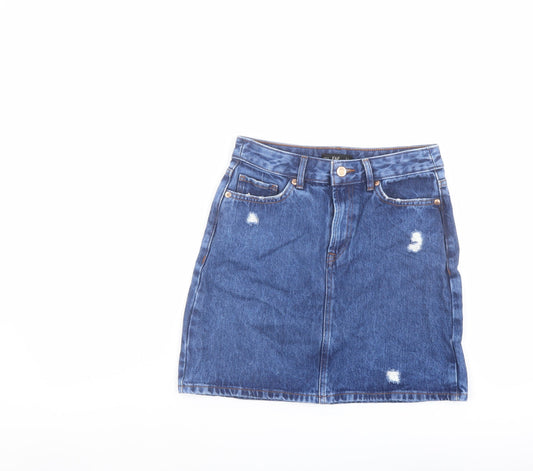 F&F Womens Blue Cotton A-Line Skirt Size 6 Button