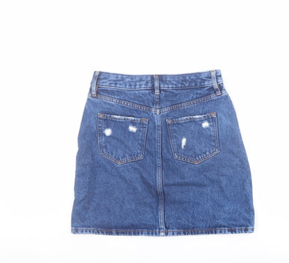 F&F Womens Blue Cotton A-Line Skirt Size 6 Button