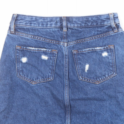 F&F Womens Blue Cotton A-Line Skirt Size 6 Button