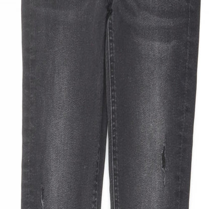Marks and Spencer Girls Grey Cotton Skinny Jeans Size 10-11 Years Regular Button