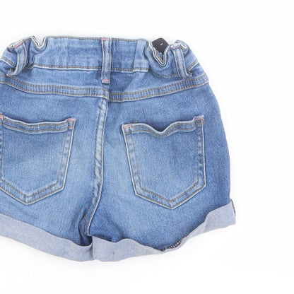 Denim & Co. Girls Blue Cotton Cut-Off Shorts Size 4-5 Years Regular Drawstring