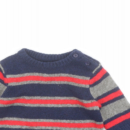 Close-up detail of Gapo boys’ blue striped cotton jumper, size 3-6, months pullover