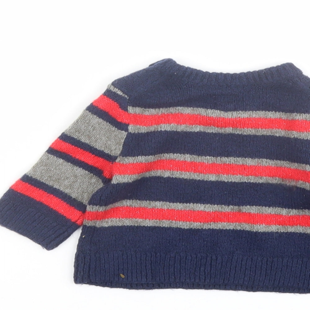 Brand and care label for Gapo boys’ blue striped cotton jumper, size 3-6, months pullover